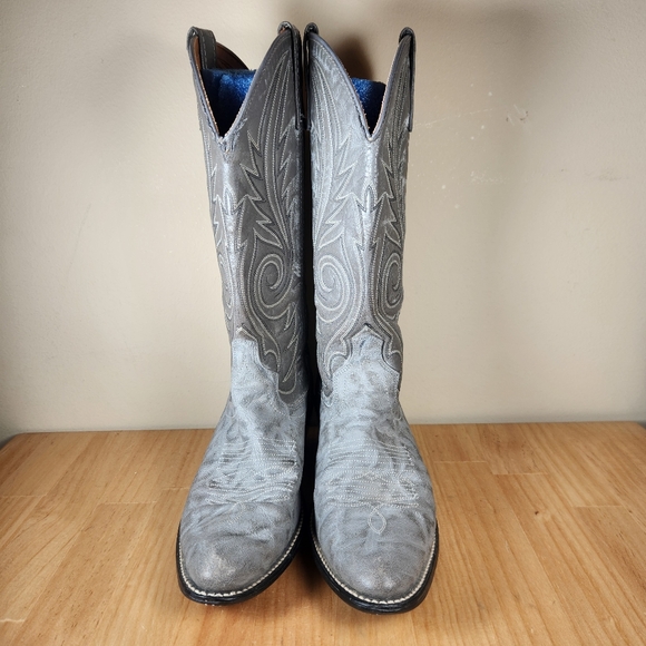 ACME Men’s Cowboy Boots 7.5 D Gray Embroidered Leather Western USA - Picture 4 of 11